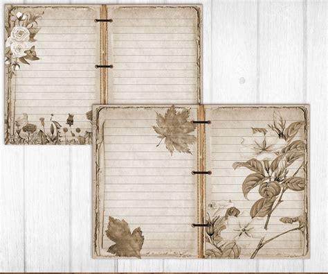 Junk Journal Kit Floral Sepia Blank And Lined Pages Etsy