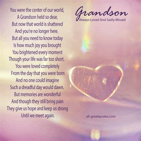 In Loving Memory Cards For Grandson - You were the center ... Virtue is the strength and power of daughters of god.