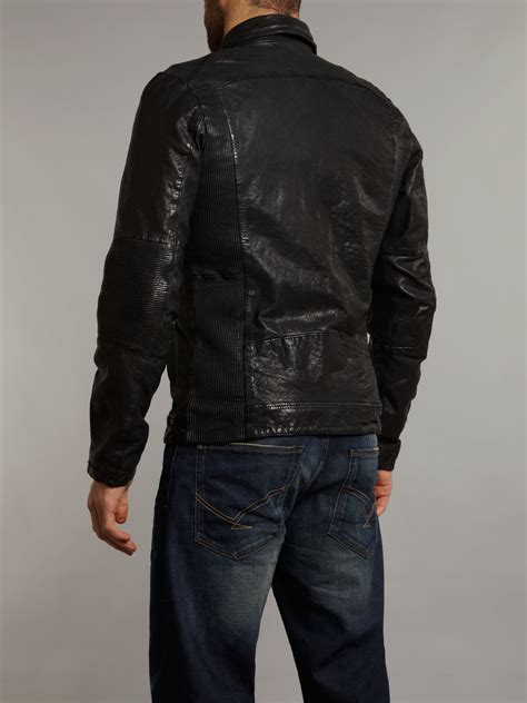 Diesel Leather Biker Jacket In Black For Men Lyst