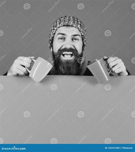 Autumn And Cold Weather Hipster With Beard And Happy Face Stock Image Image Of Concept