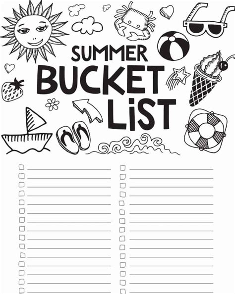 Enrich your english vocabulary with new words. FREE Printable Summer Bucket List Coloring Page