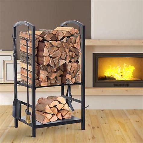 Steel Tier Heavy Duty Firewood Rack Indoor Outdoor Log Holder with Tools HOMCOM Стойка