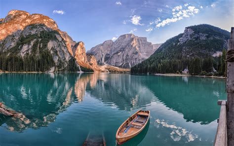 Landscape Forest Mountains Boat Sea Italy Bay Lake Water