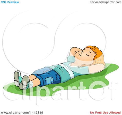 Clipart Of A Cartoon Red Haired Caucasian Boy Laying On His Back In