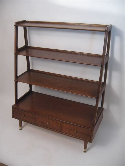 Ello mid century teak chrome and smoked glass 4 bay freestanding wall unit wall unit measures: Mid Century Modern Graduated Walnut and Oak Shelving Unit ...