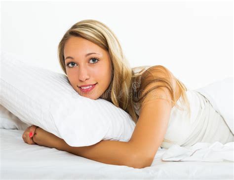 Cheerful Woman Lying On Bed Stock Image Image Of Pretty Long 51014729