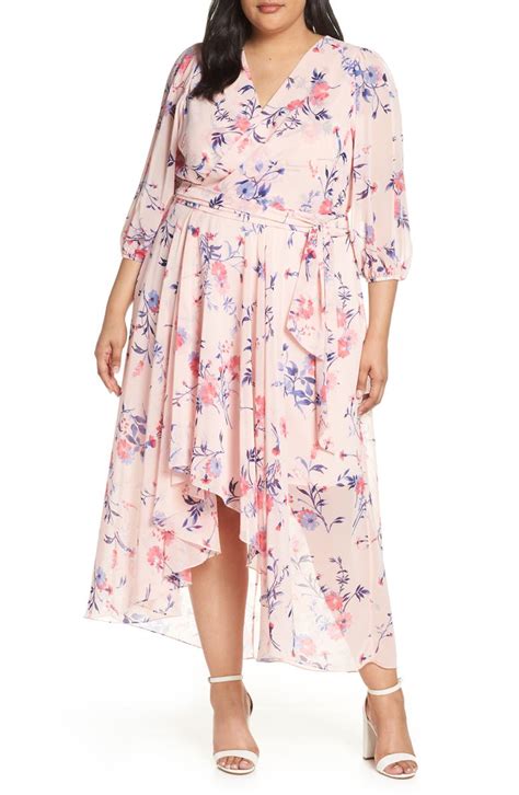 Eliza J Floral Print Highlow Wrap Maxi Dress Plus Size Nordstrom