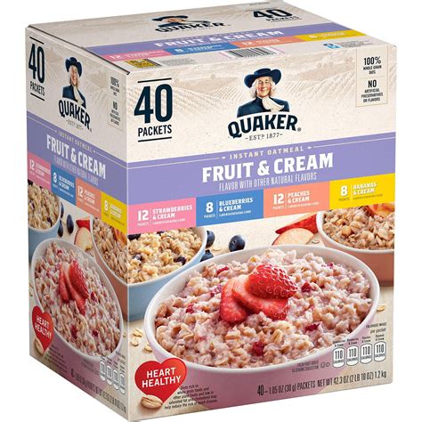 Quaker Instant Oatmeal Fruit And Cream Variety Pack 40 Pk