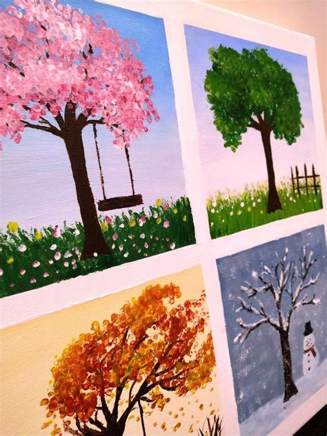 Four Seasons Wall Decor Hand Painted Acrylic Art Nature Etsy Painting Painting Canvases