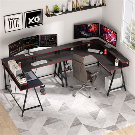 L Shaped Desk Corner Computer Gaming Desk With Monitor Stand For