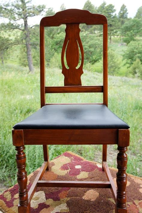 Only genuine antique desk upholstered chairs approved for sale on www.sellingantiques.co.uk. Wood upholstered dining chair decorative back black vinyl ...