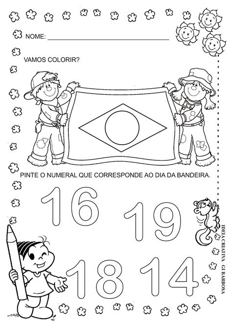 É uma data comemorativa oficial do brasil regulamentada pela lei nº 12.835, de 26 de junho de 2013. Atividade Numerais Dia da Bandeira Educação Infantil