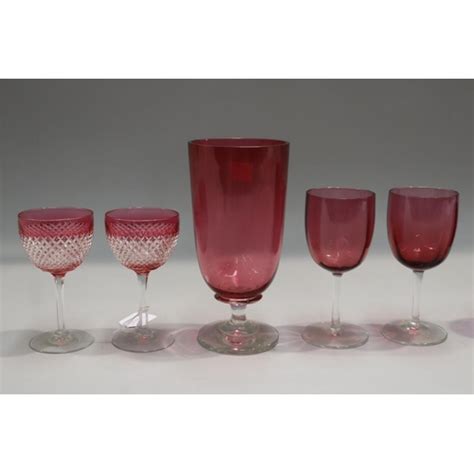 Assortment Of Antique And Vintage Ruby Glass Vase And Glasses Approx 19cm H And Shorter