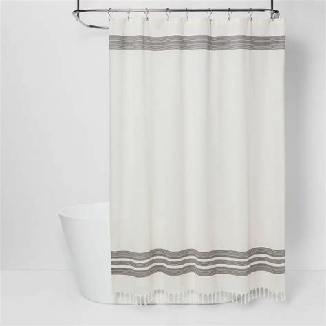 Want to enjoy the sunlight while also maintaining privacy? Striped Fringe Shower Curtain Off-White - Threshold™ in ...