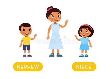 Nephew And Niece Antonyms Word Card Opposites Concept Stock Vector