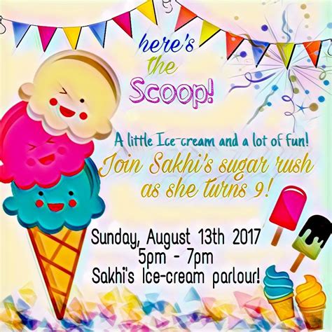 Ice Cream Themed Birthday Party Invitation Birthday Party