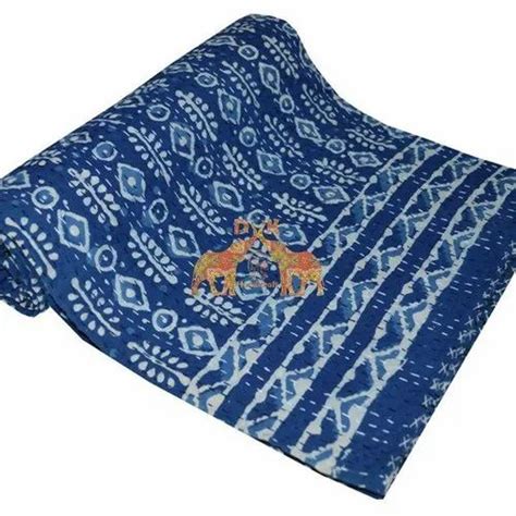 Dvk Handicraft Printed Hand Block Print Indigo Kantha Bed Cover Custom