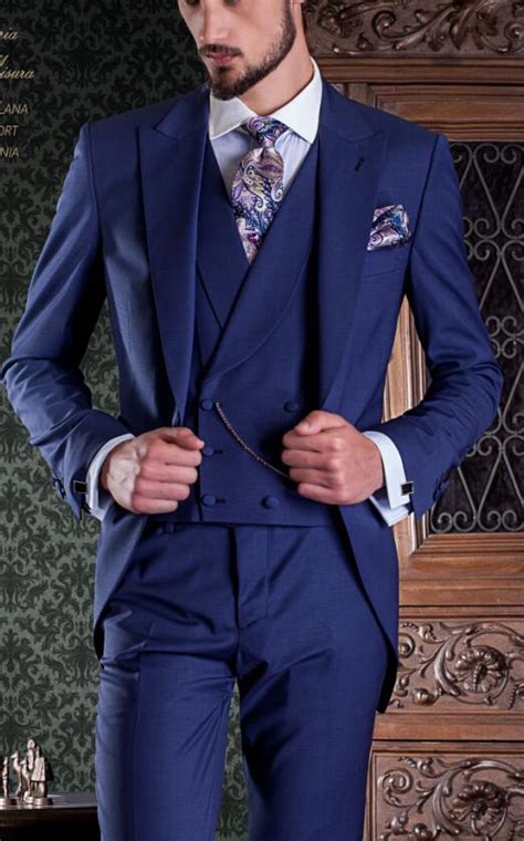 Latest Coat Pant Designs Navy Blue Double Breasted Tailcoat Formal