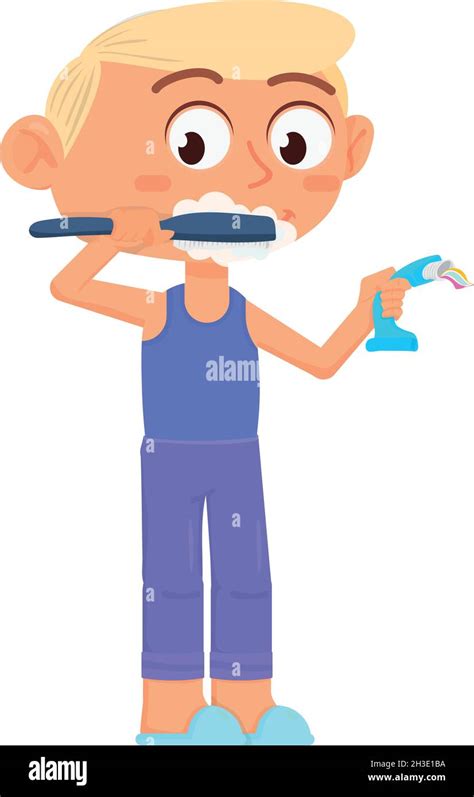 Boy Washing Teeth Dental Hygiene Cartoon Child Character Stock Vector