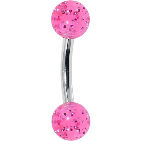 16 gauge 1 4 steel acrylic glitter pink curved barbell navel piercing jewelry body jewelry
