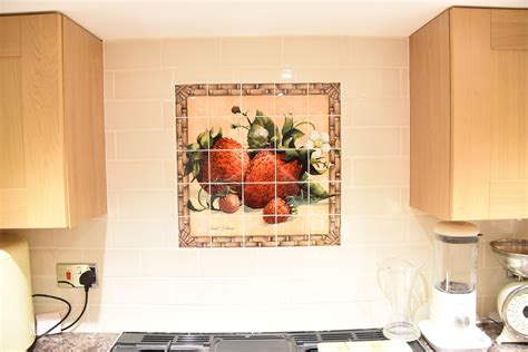 Dimensions below are in width x height format and the sizes are in inches. Strawberries - Tile Mural 25 tile mural on 4.25" tiles at £225 Digitally reproduced for tiles ...