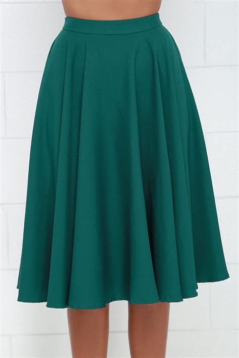 Chic Dark Teal Skirt Midi Skirt High Waisted Skirt 4100