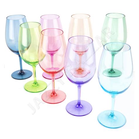 8 Acrylic Plastic Wine Glass Set 680ml Coloured Tritan Party Drinking Glasses Ebay