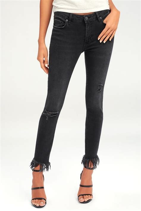 Great Heights Washed Black Frayed Skinny Jeans In 2020 Frayed Bottom