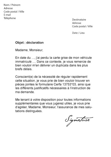 Modele Lettre Declaration De Perte