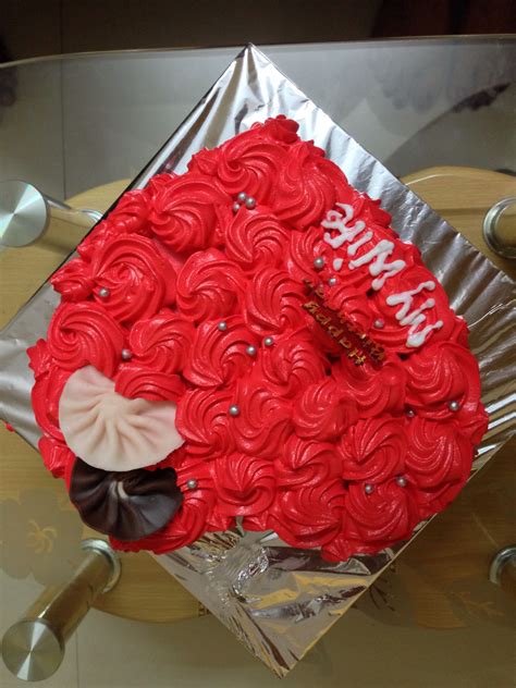 Decorated with beautiful small pieces of hearts on it. Cake for my wife's birthday | Cake, Wife birthday, Birthday