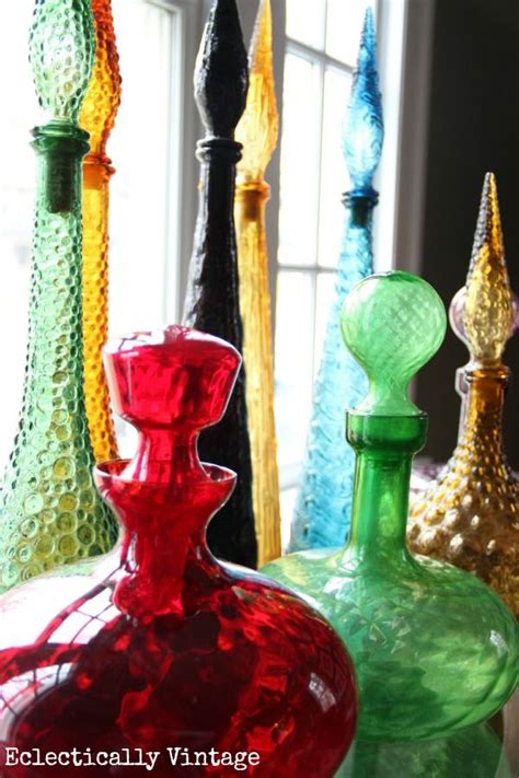 Collectingitis Colorful Vintage Glass Decanters Colored Vases Glass Collection Mid Century
