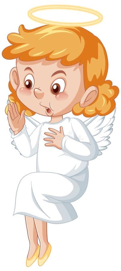 Cute Angel Cartoon Character In White Dress On White Background Stock