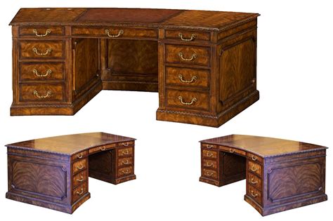 Antique reproduction traditional mahogany leather top executive desk, high end. Leather Top Mahogany Executive Desk, Fine Antique Reproducti