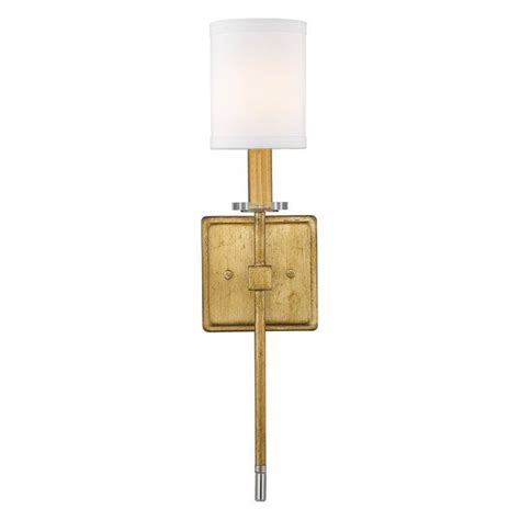 1 Light Gilded Gold Sconce With Acrylic Accents And Cylinder Shade Transitional Wall Sconces