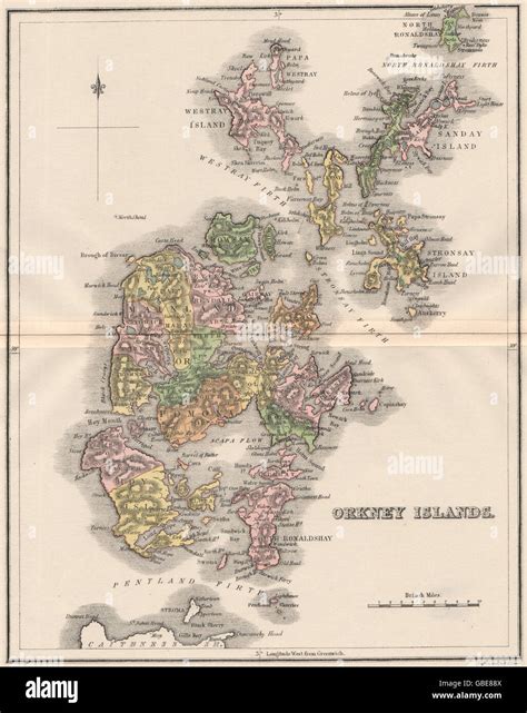 Orkney Islands Antique Map Parishes Kirkwall Scotland Lizars 1885