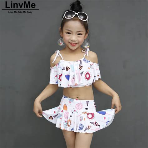 linvme 2018 girls print swimsuit two piece separate swimsuits dress girl swimwear bathing suit