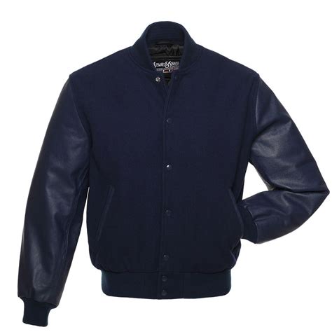Jacketshop Jacket Navy Blue Wool Navy Blue Leather Varsity Jacket