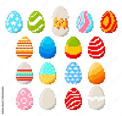 8 Bit Pixel Easter Eggs And Chicken Pixel Art Game Isolated Eggs With