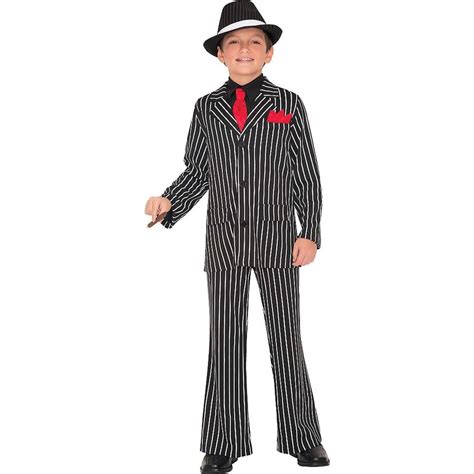 Kids Mafia Mob Gangsta Blackwhite Pinstriped Suit With Hat Halloween