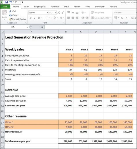 Revenue Projection Template Excel Tutoreorg Master Of Documents