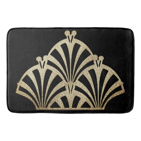 Art Deco Fan Pattern Black Bronze Elegant Vintage Bath Mat