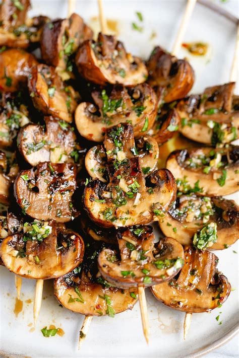 Grilled Garlic Mushroom Skewers Grilled Mushroom Recipe Veggie