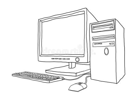 Desktop Computer Hand Drawn Line Art Painting Cute Illustration2 Stock