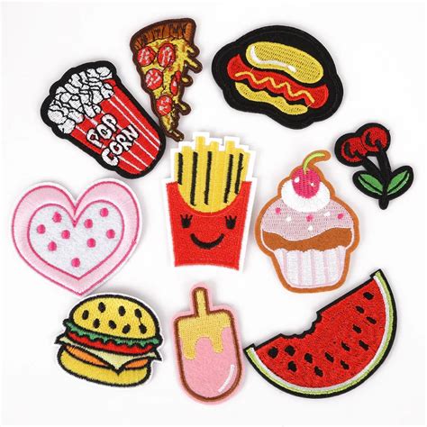 10pcs set hamburger french fries iron on embroidered patches appliques fabric badges sticker