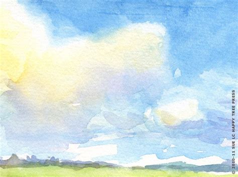 Blue Sky Watercolor Print Watercolor Landscape By Happytreepress