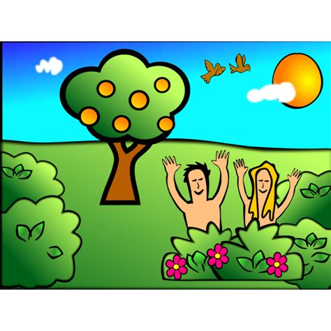 Adam And Eve In Garden Scenery Vector Illustration Free Svg