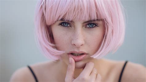 351795 Blue Eyes Face Girl Model Pink Hair Short Hair Woman 4k