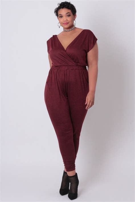 Plus Size Retro Love Jumpsuit Burgundy Plus Size Fall Outfit Trendy Plus Size Clothing