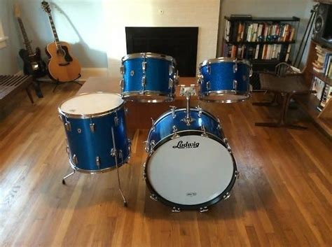 Vintage Ludwig Hollywood 1966 Blue Sparkle Drum Set Kit 4 Piece Reverb