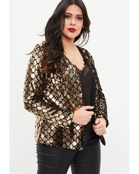 Missguided Curve Gold And Black Sequin Jacket In Metallic Lyst